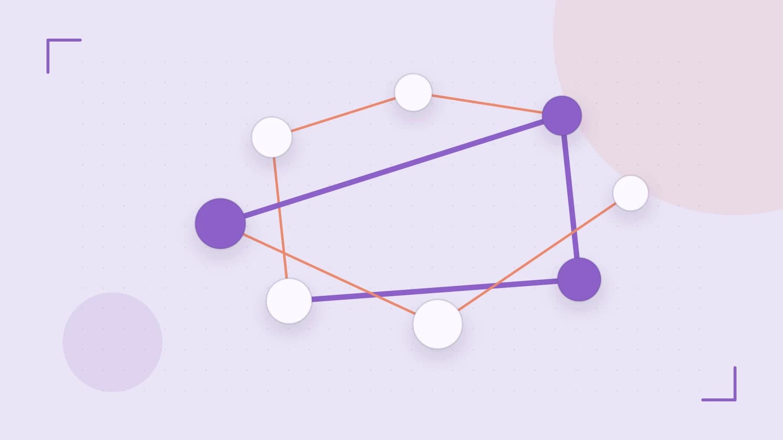 Editorial illustration of an algorithmic node graph with branching paths and a highlighted result