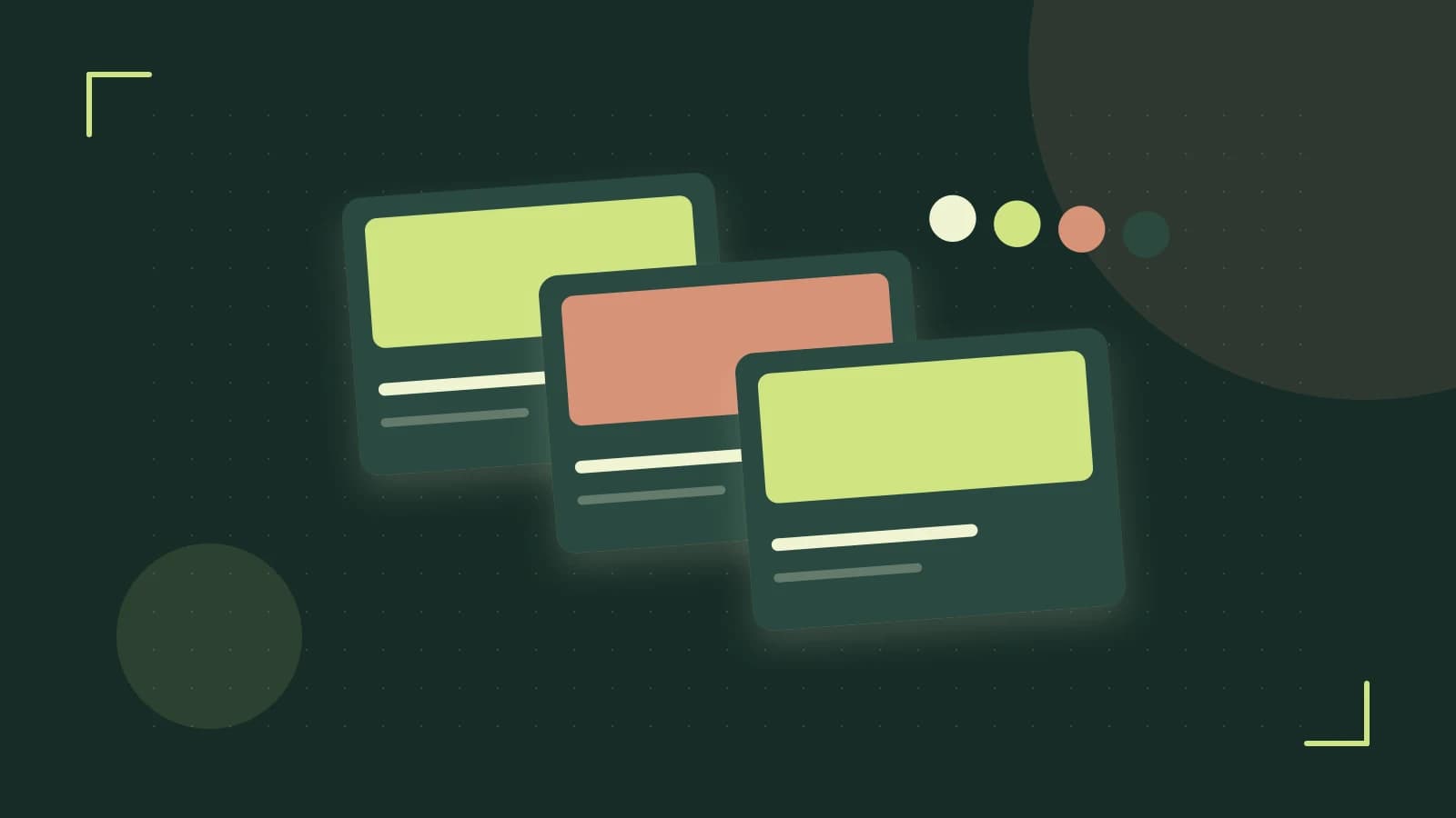 Editorial illustration of responsive browser layouts, overlapping design components and a color system