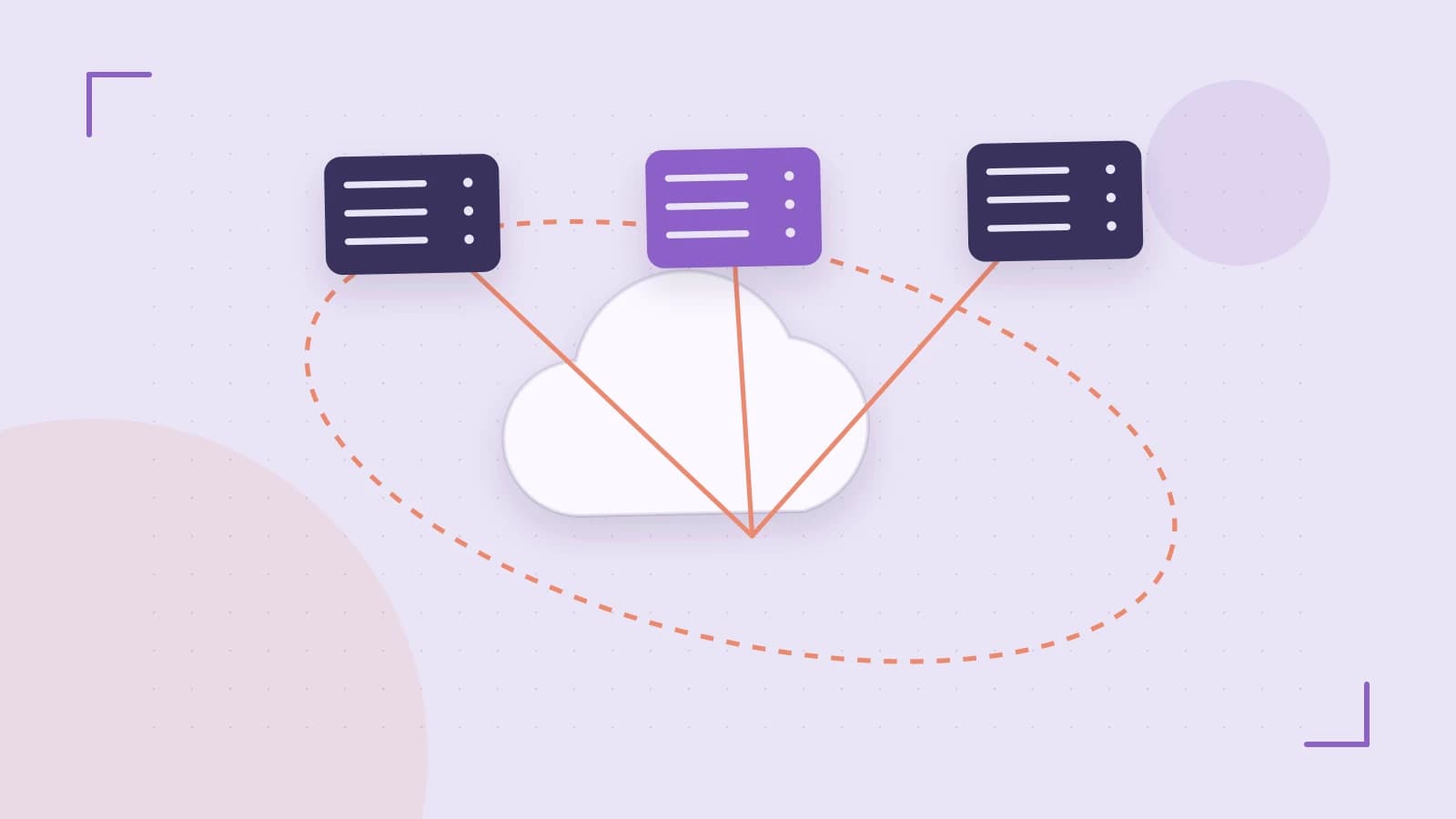 Editorial illustration of cloud infrastructure, connected server racks and an orbital service map