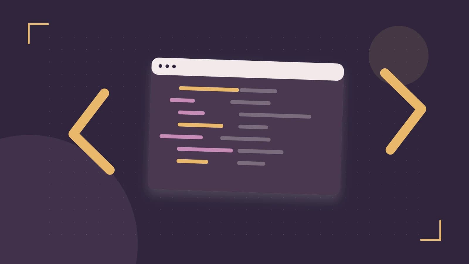 Editorial illustration of an abstract code editor, syntax blocks and oversized programming brackets