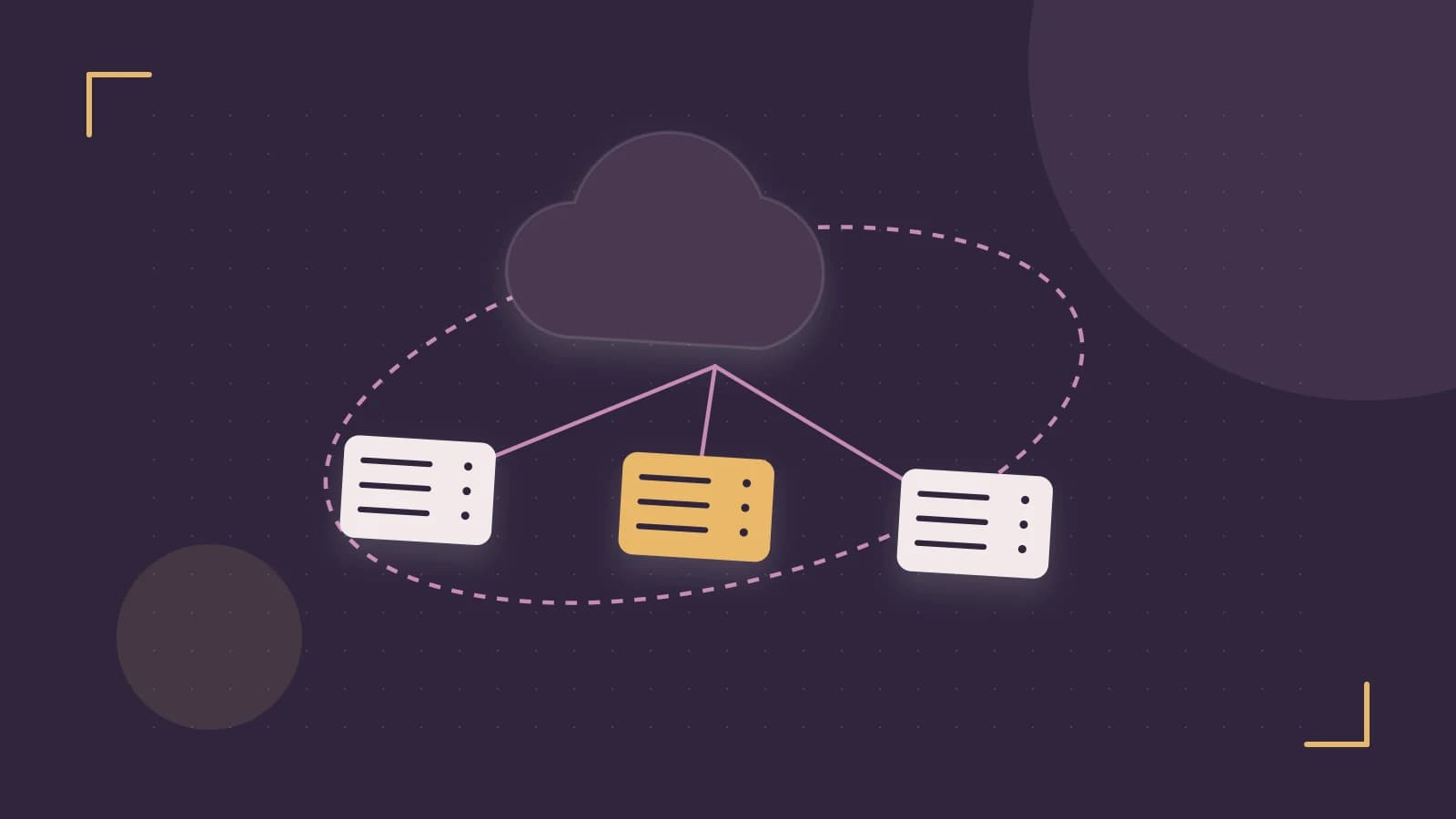 Editorial illustration of cloud infrastructure, connected server racks and an orbital service map