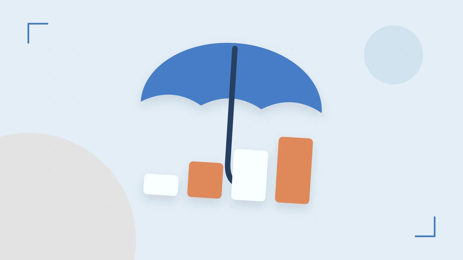 Editorial illustration of abstract coins, a payment card and a geometric financial chart without data labels