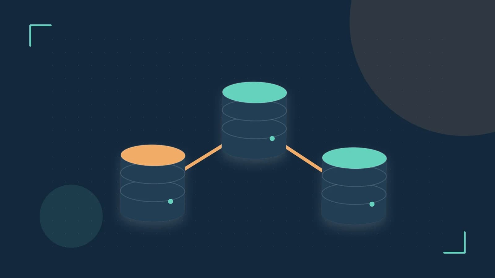 Editorial illustration of structured records, database cylinders and relationships between tables