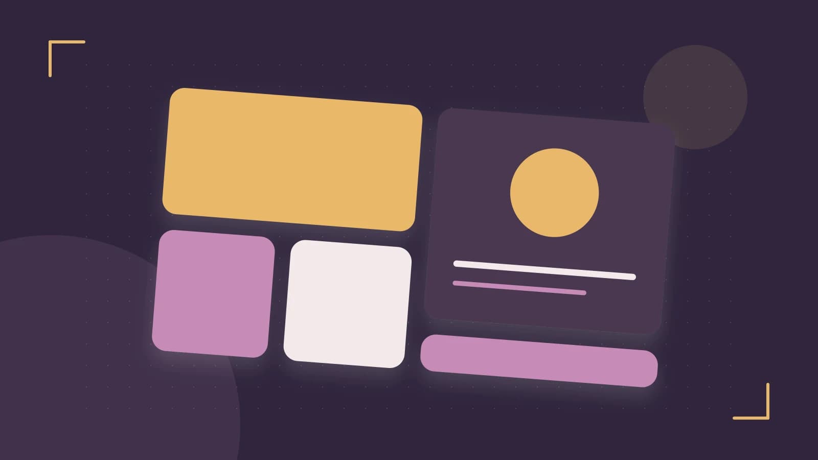 Editorial illustration of responsive browser layouts, overlapping design components and a color system