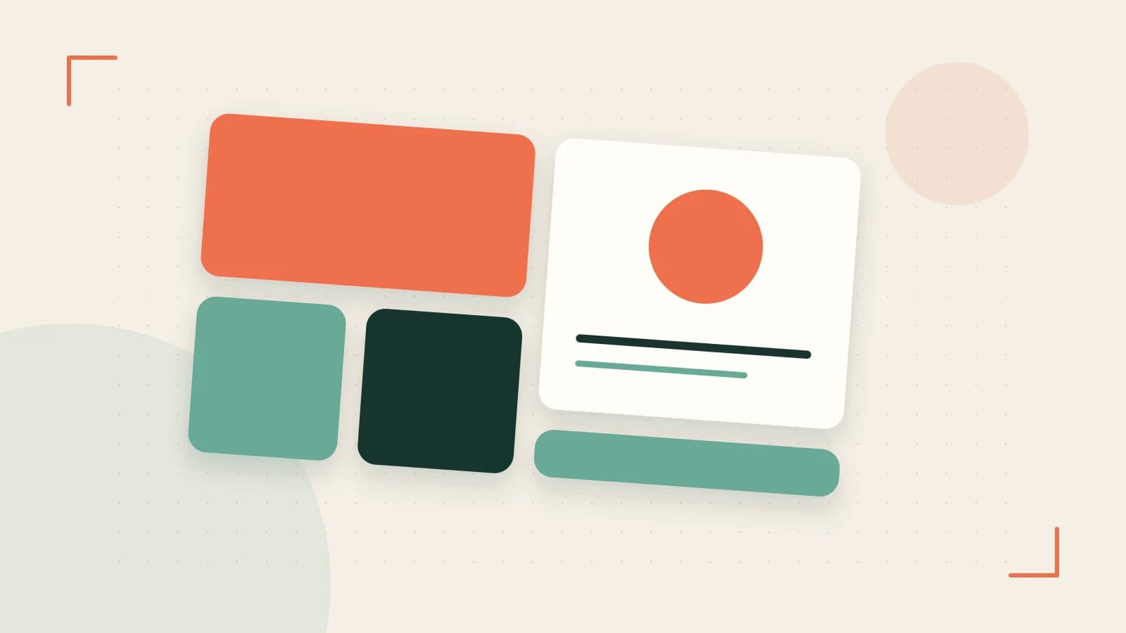 Editorial illustration of responsive browser layouts, overlapping design components and a color system