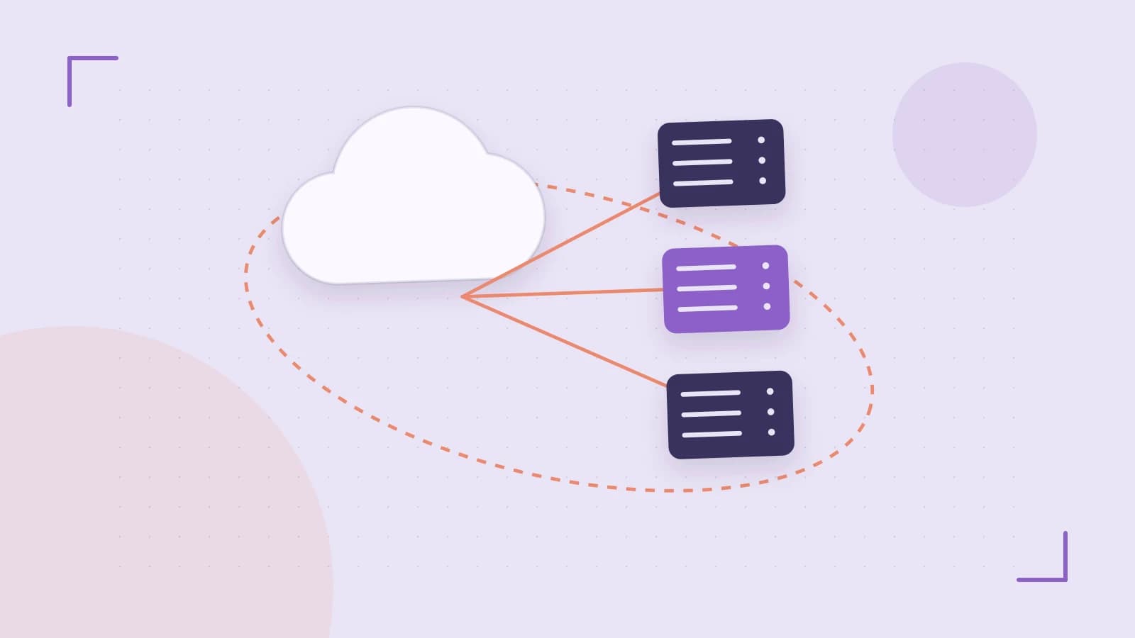 Editorial illustration of cloud infrastructure, connected server racks and an orbital service map