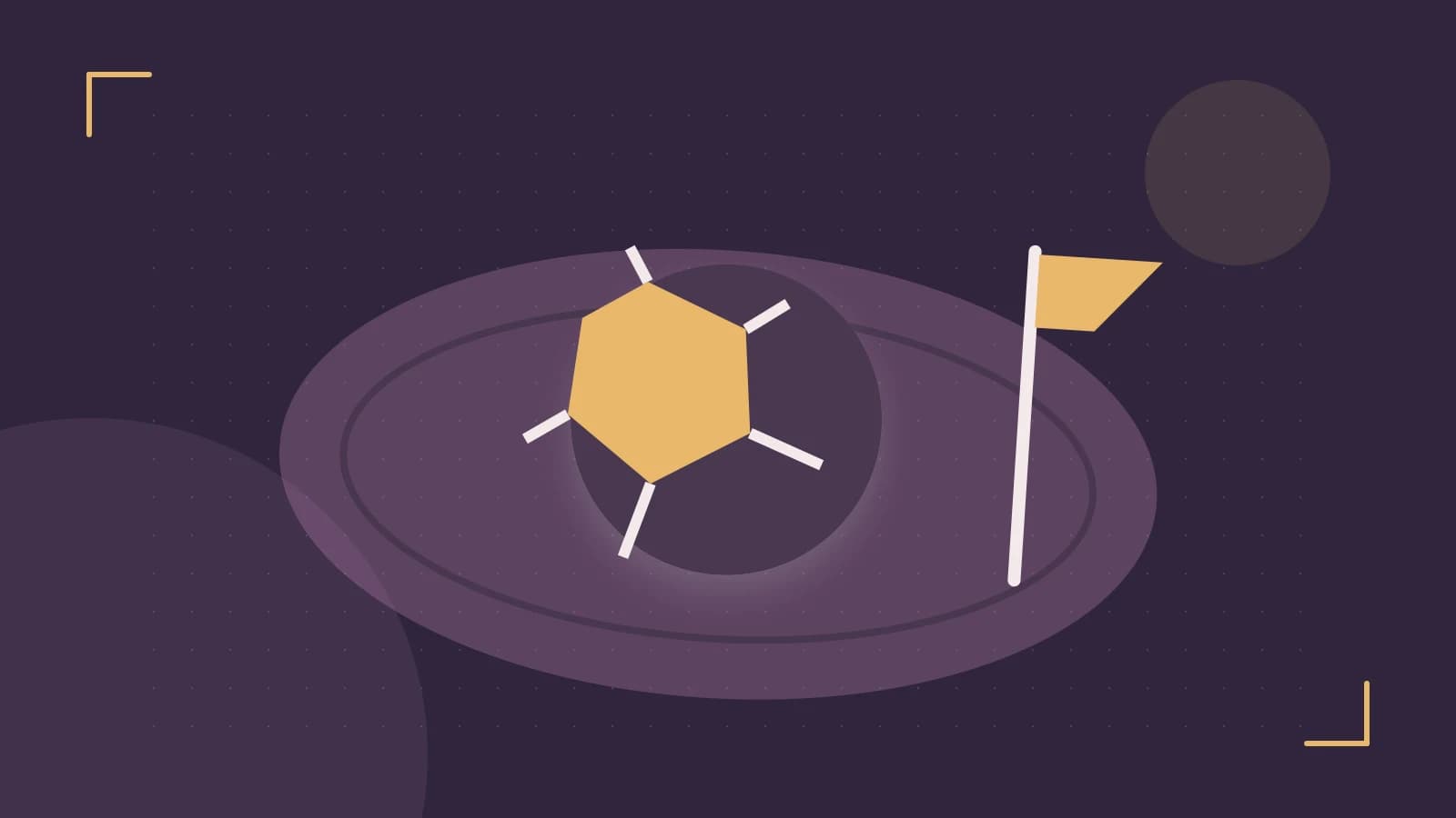 Editorial illustration of a stylized sports ball, stadium geometry and dynamic arcs