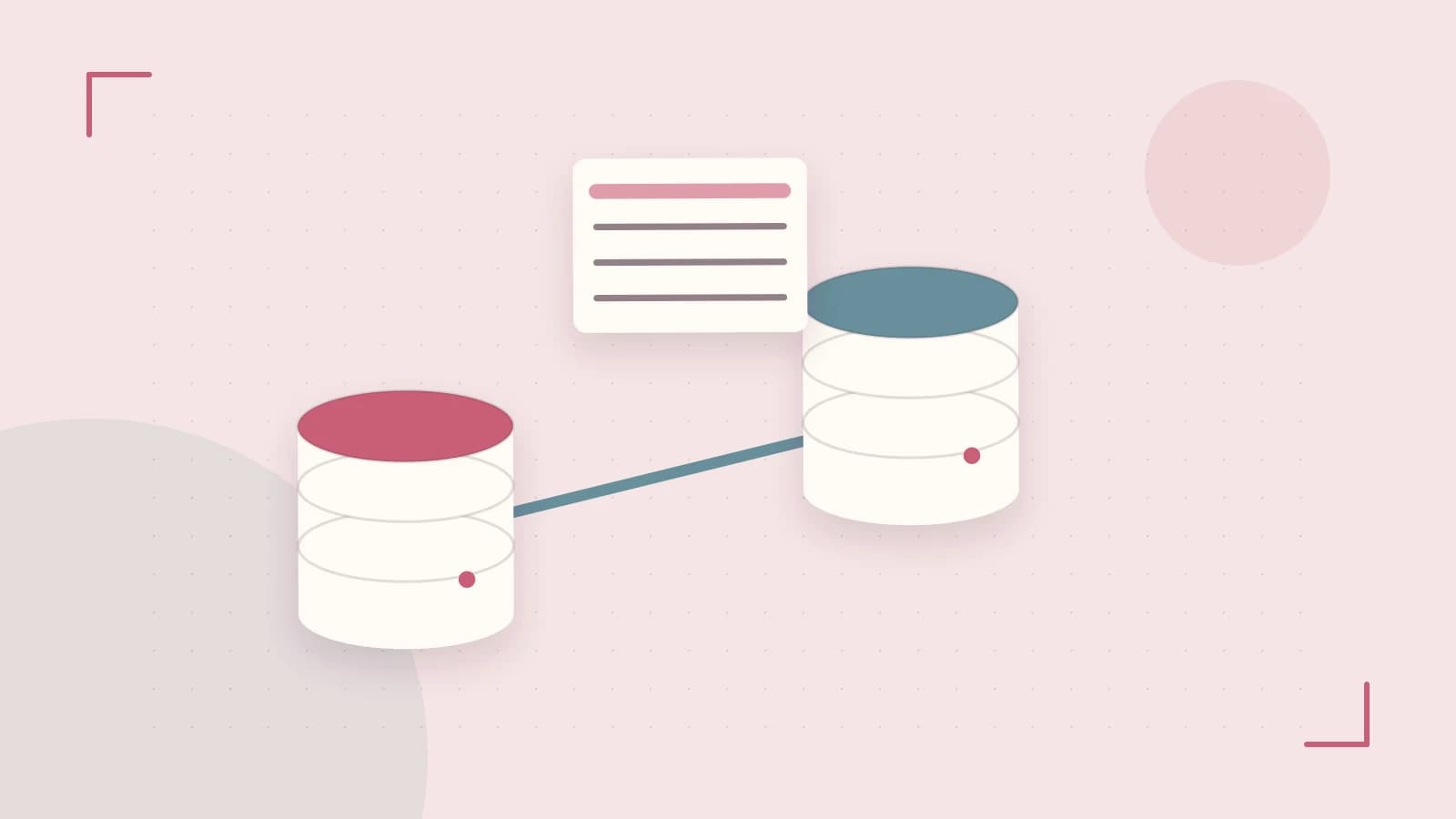 Editorial illustration of structured records, database cylinders and relationships between tables