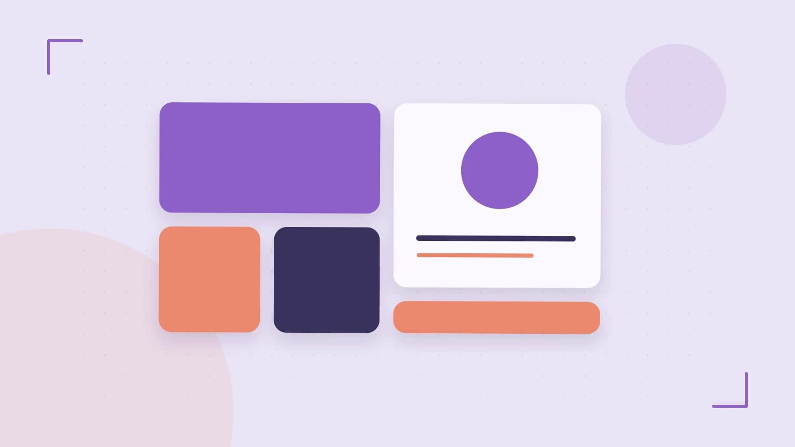 Editorial illustration of responsive browser layouts, overlapping design components and a color system