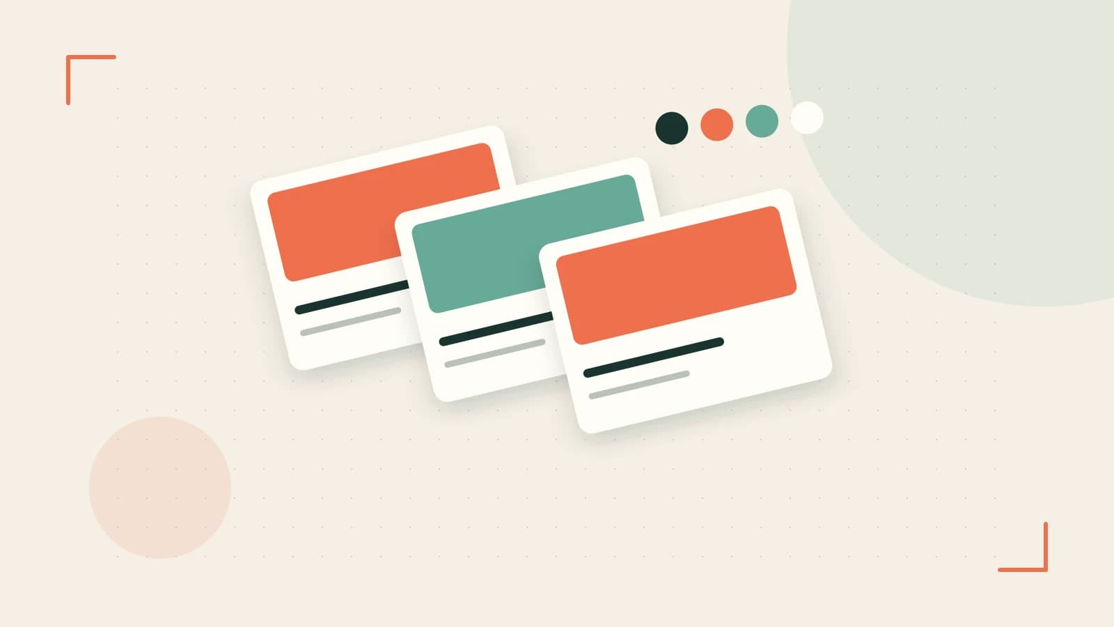 Editorial illustration of responsive browser layouts, overlapping design components and a color system