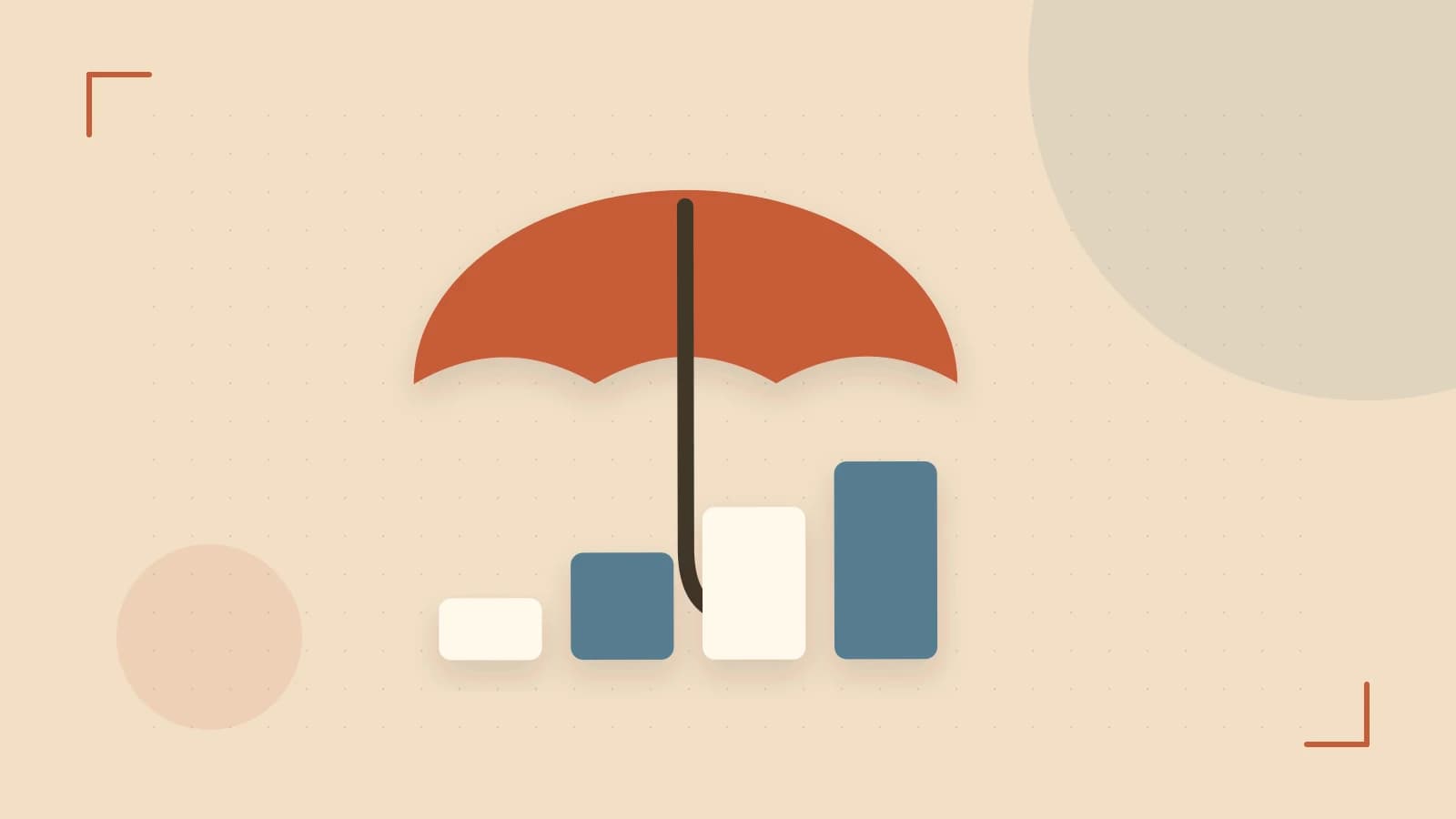 Editorial illustration of abstract coins, a payment card and a geometric financial chart without data labels