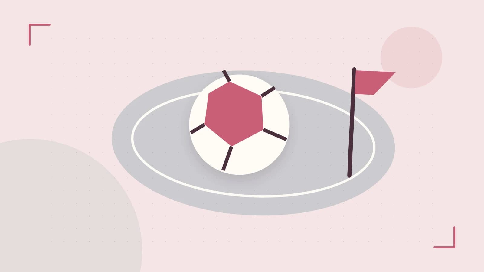 Editorial illustration of a stylized sports ball, stadium geometry and dynamic arcs