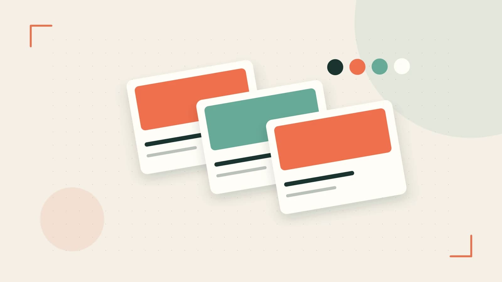 Editorial illustration of responsive browser layouts, overlapping design components and a color system