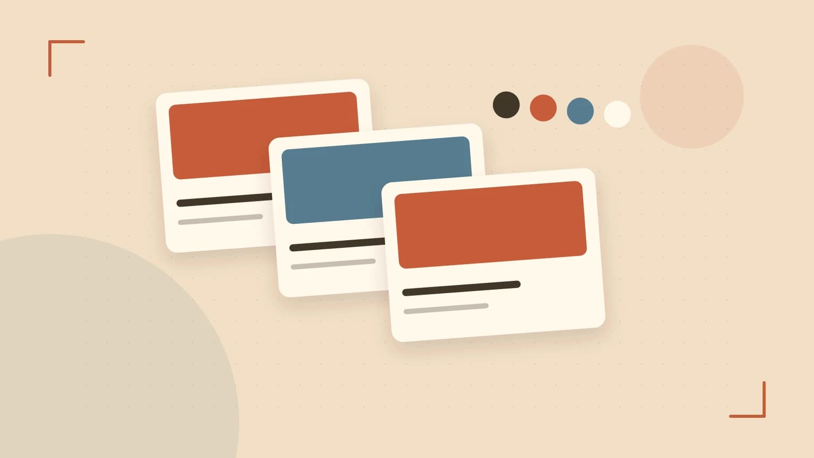 Editorial illustration of responsive browser layouts, overlapping design components and a color system