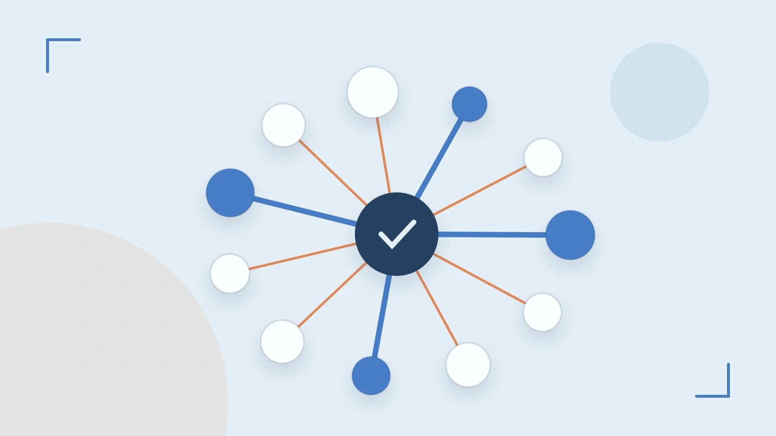 Editorial illustration of an algorithmic node graph with branching paths and a highlighted result