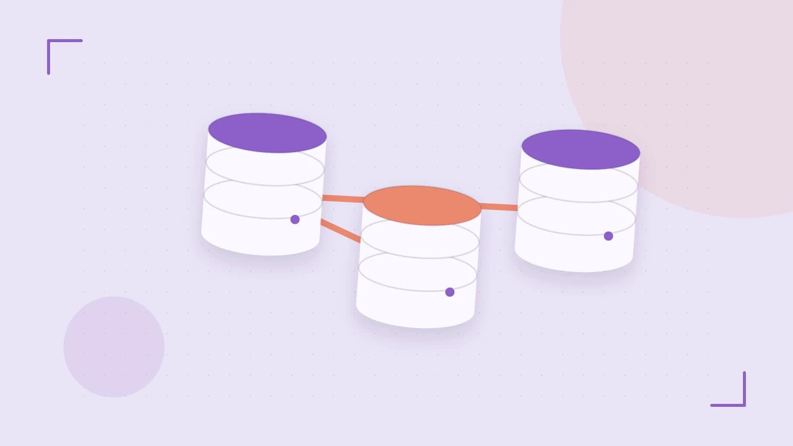 Editorial illustration of structured records, database cylinders and relationships between tables