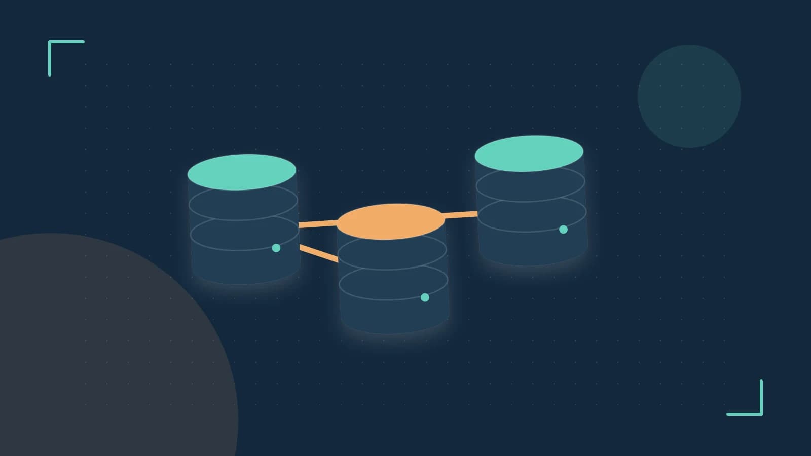 Editorial illustration of structured records, database cylinders and relationships between tables