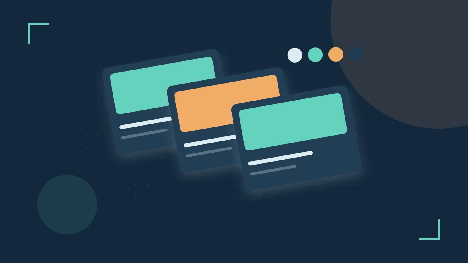 Editorial illustration of responsive browser layouts, overlapping design components and a color system