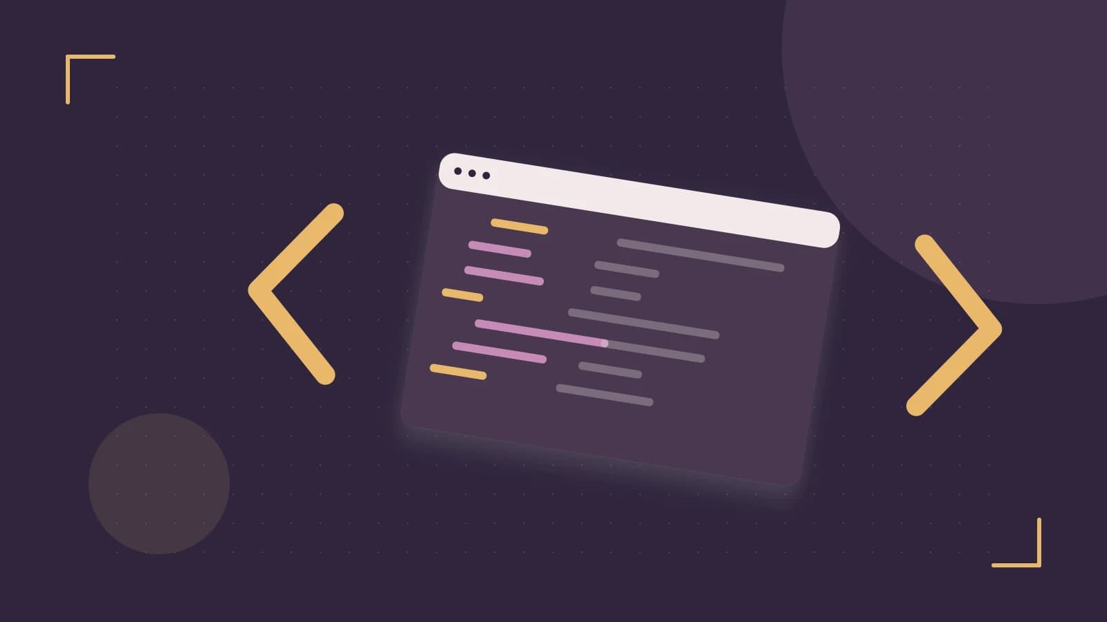 Editorial illustration of an abstract code editor, syntax blocks and oversized programming brackets