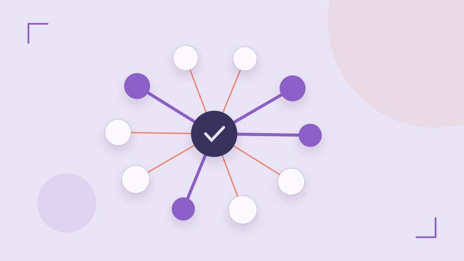 Editorial illustration of an algorithmic node graph with branching paths and a highlighted result