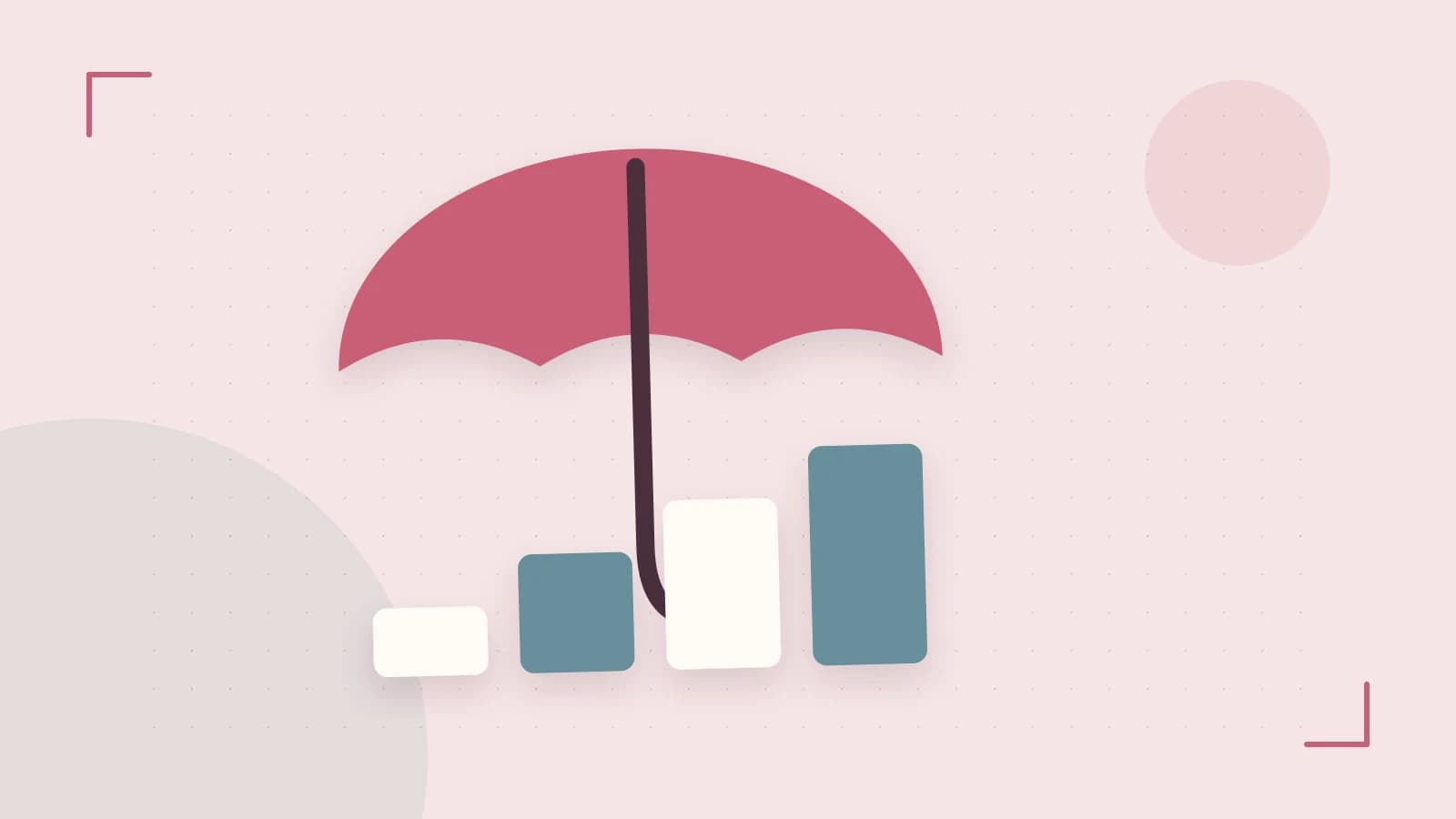 Editorial illustration of abstract coins, a payment card and a geometric financial chart without data labels