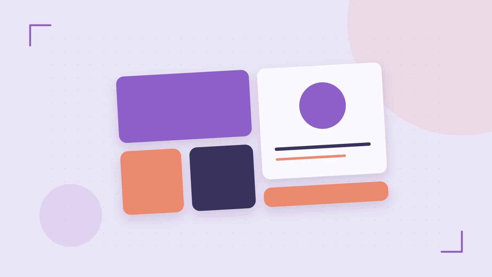 Editorial illustration of responsive browser layouts, overlapping design components and a color system