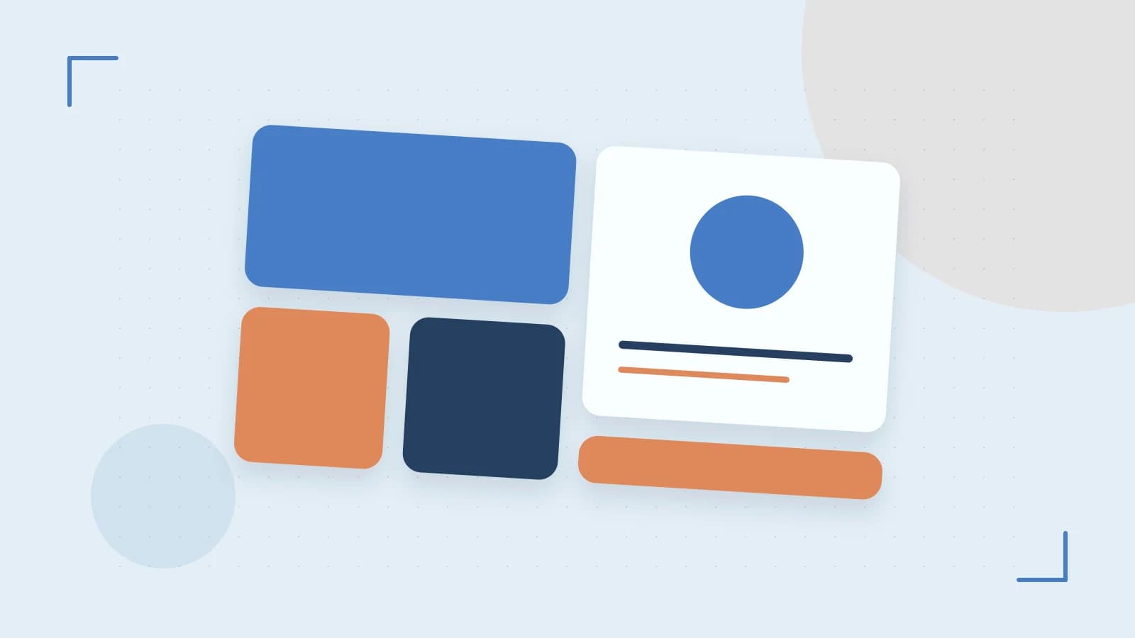 Editorial illustration of responsive browser layouts, overlapping design components and a color system