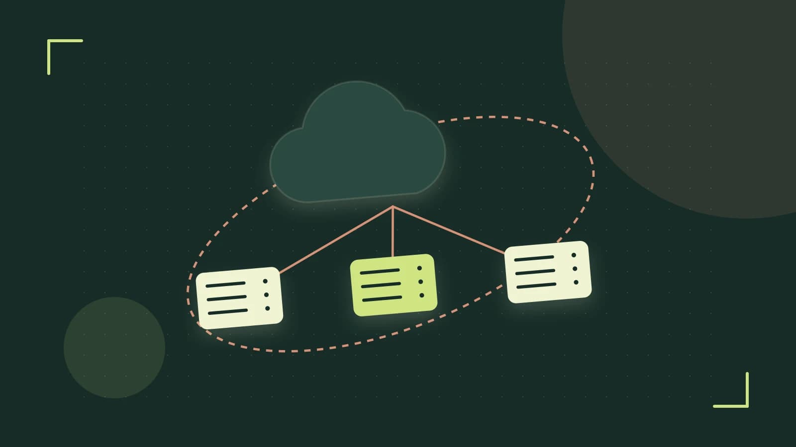 Editorial illustration of cloud infrastructure, connected server racks and an orbital service map