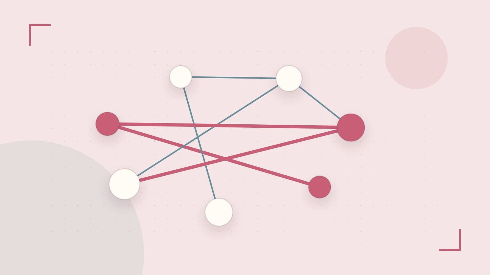 Editorial illustration of an algorithmic node graph with branching paths and a highlighted result
