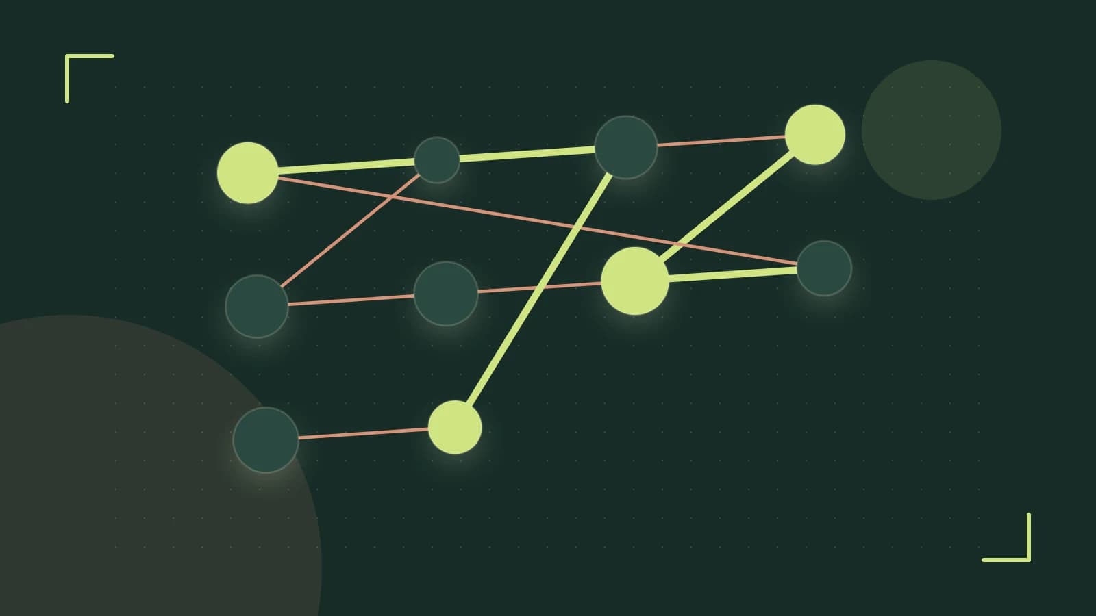 Editorial illustration of an algorithmic node graph with branching paths and a highlighted result