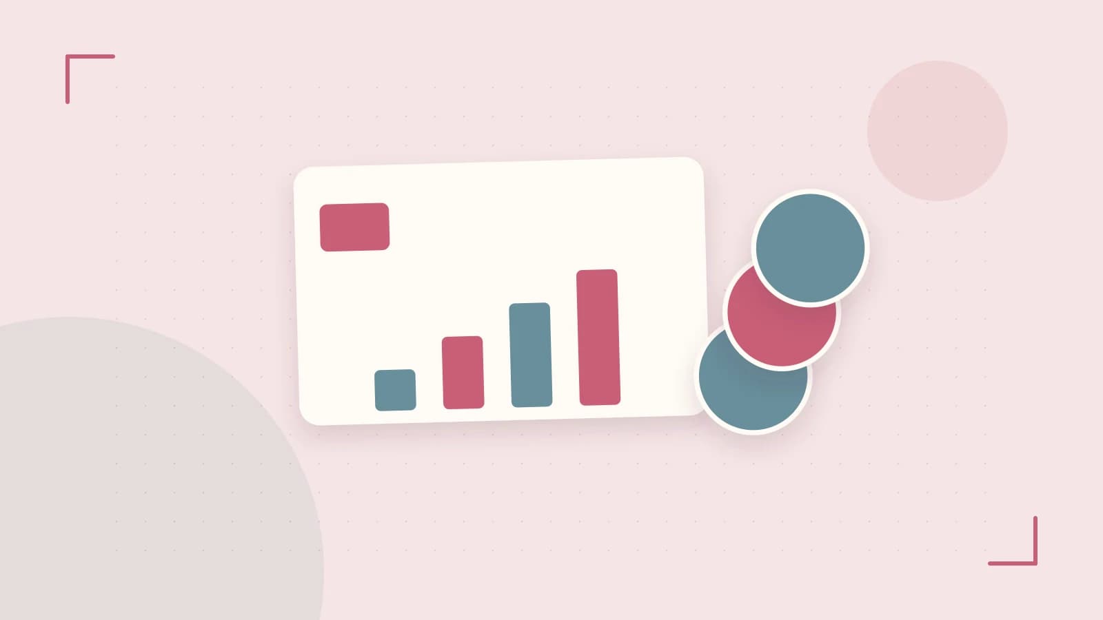 Editorial illustration of abstract coins, a payment card and a geometric financial chart without data labels