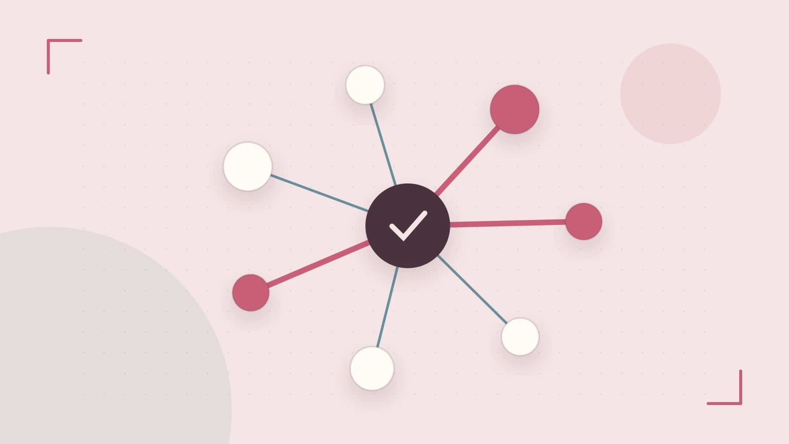 Editorial illustration of an algorithmic node graph with branching paths and a highlighted result