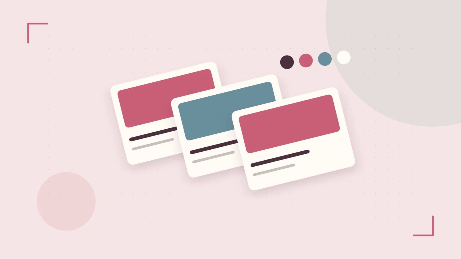Editorial illustration of responsive browser layouts, overlapping design components and a color system