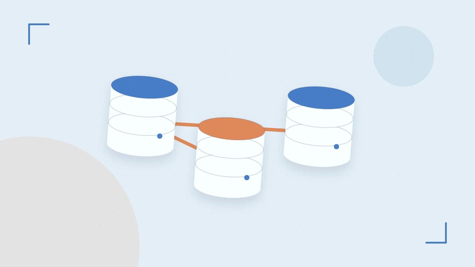 Editorial illustration of structured records, database cylinders and relationships between tables