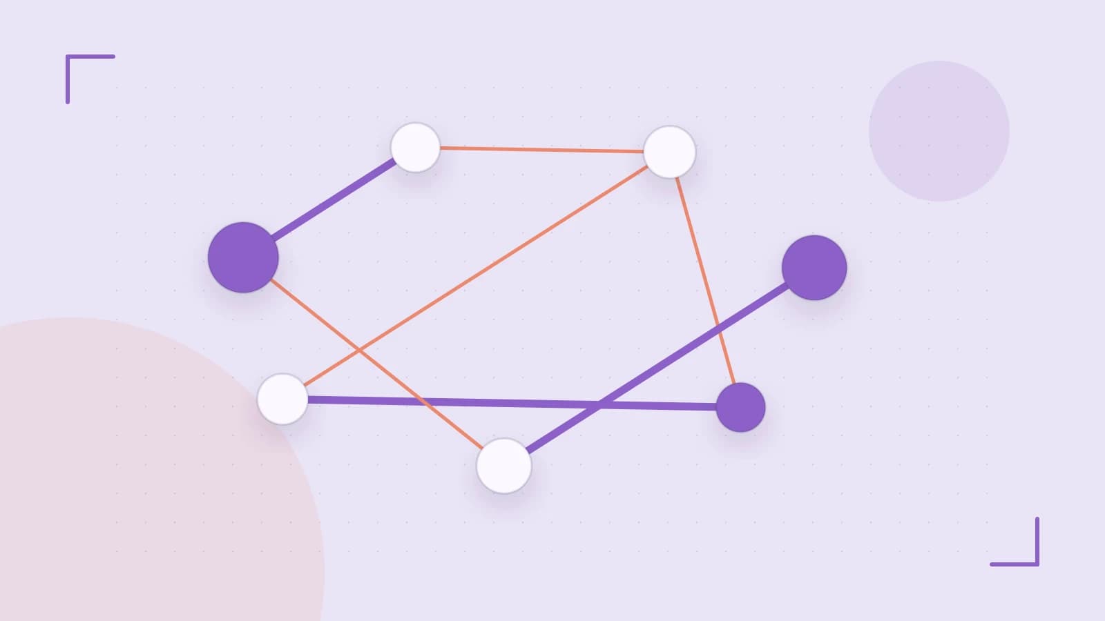 Editorial illustration of an algorithmic node graph with branching paths and a highlighted result
