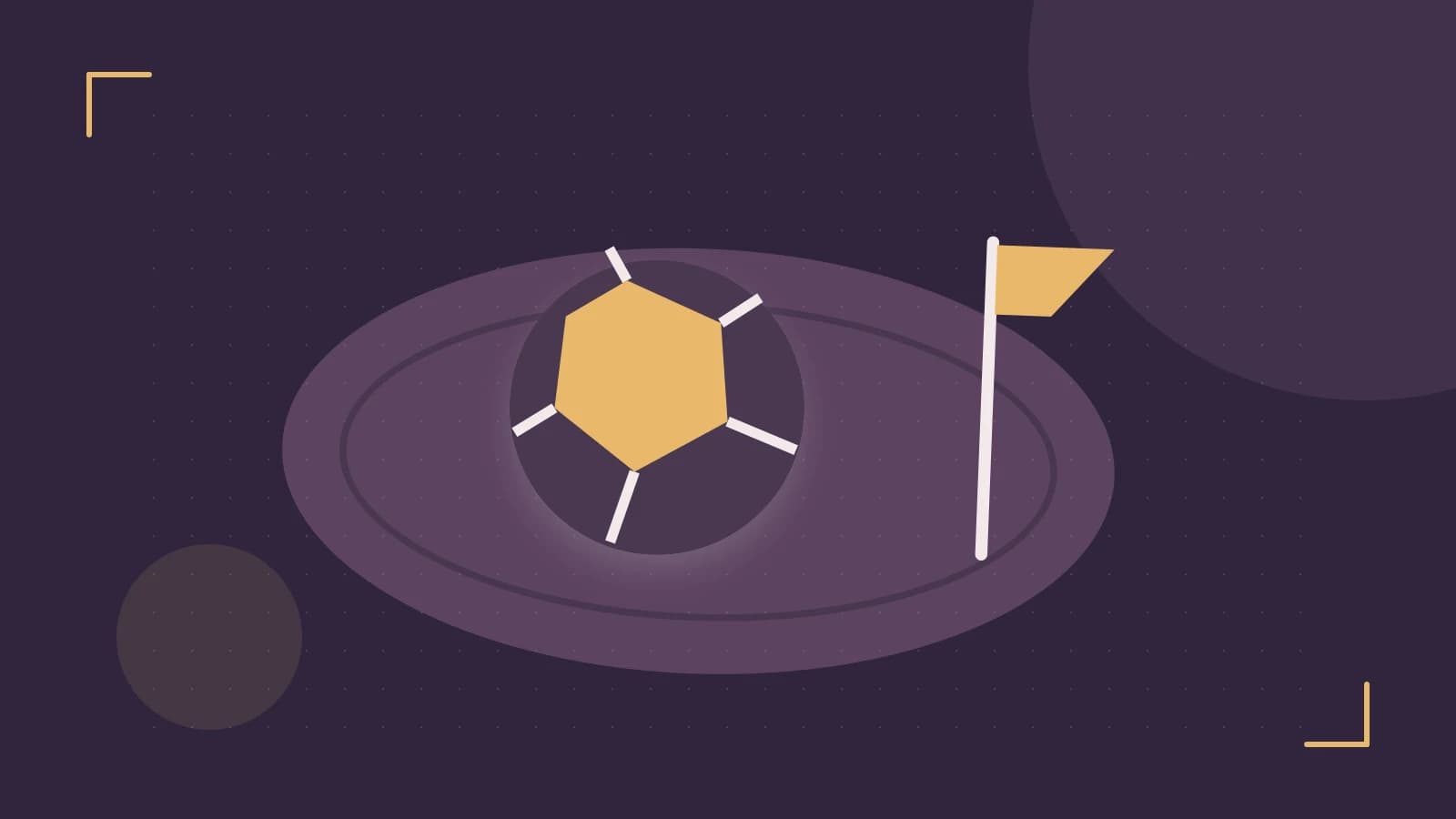Editorial illustration of a stylized sports ball, stadium geometry and dynamic arcs