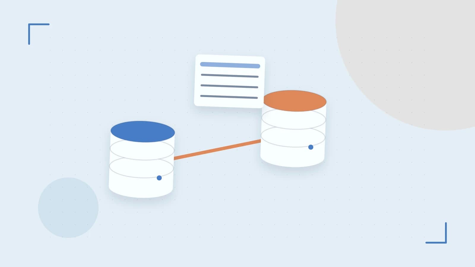 Editorial illustration of structured records, database cylinders and relationships between tables