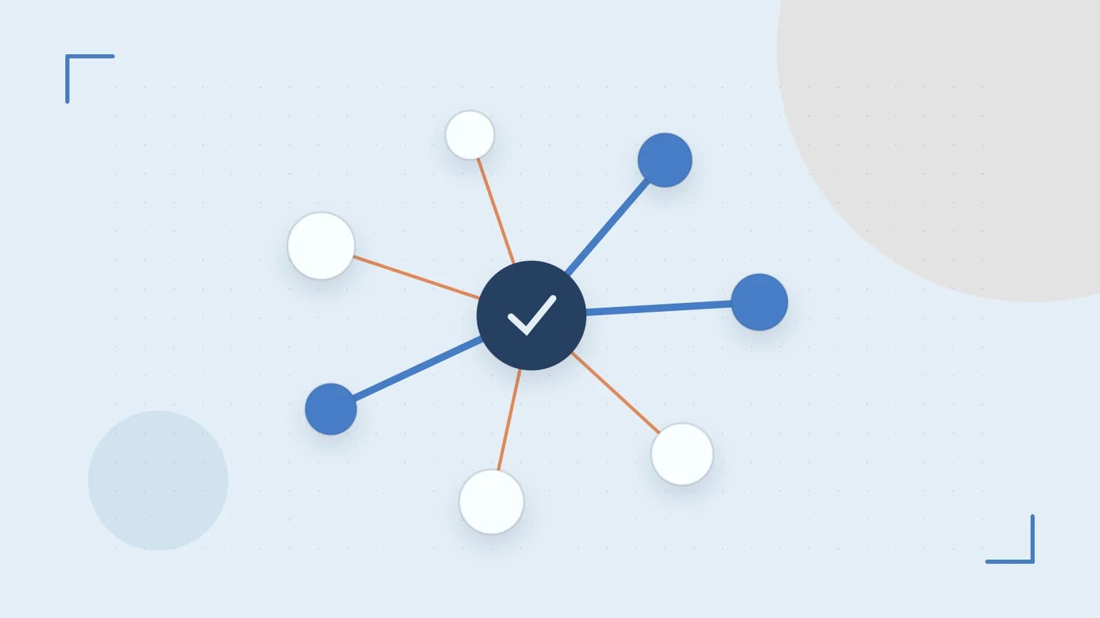 Editorial illustration of an algorithmic node graph with branching paths and a highlighted result
