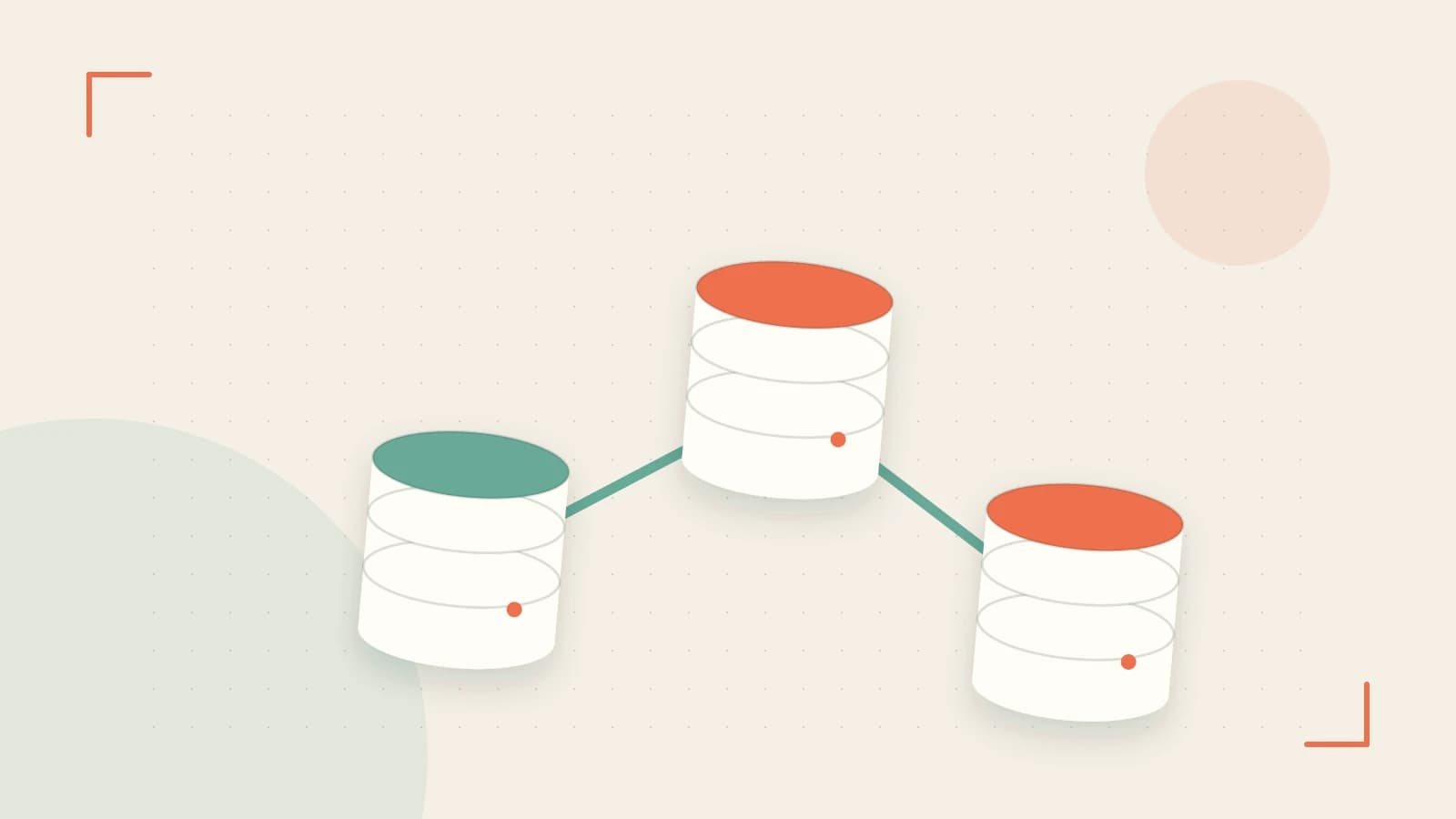 Editorial illustration of structured records, database cylinders and relationships between tables