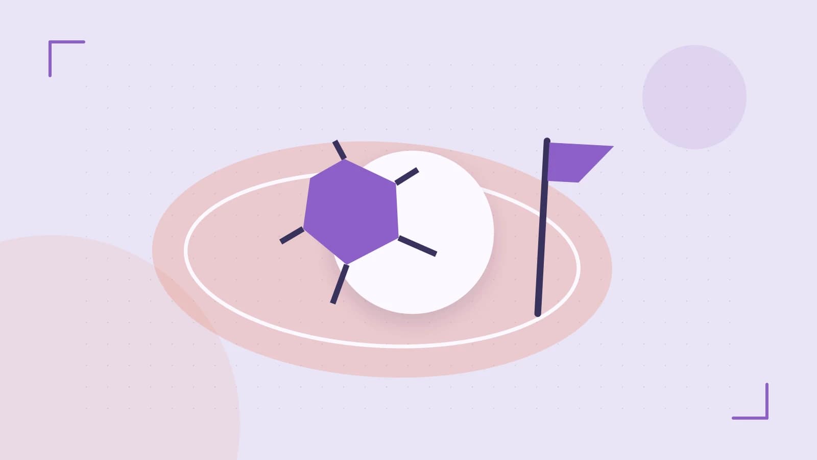 Editorial illustration of a stylized sports ball, stadium geometry and dynamic arcs