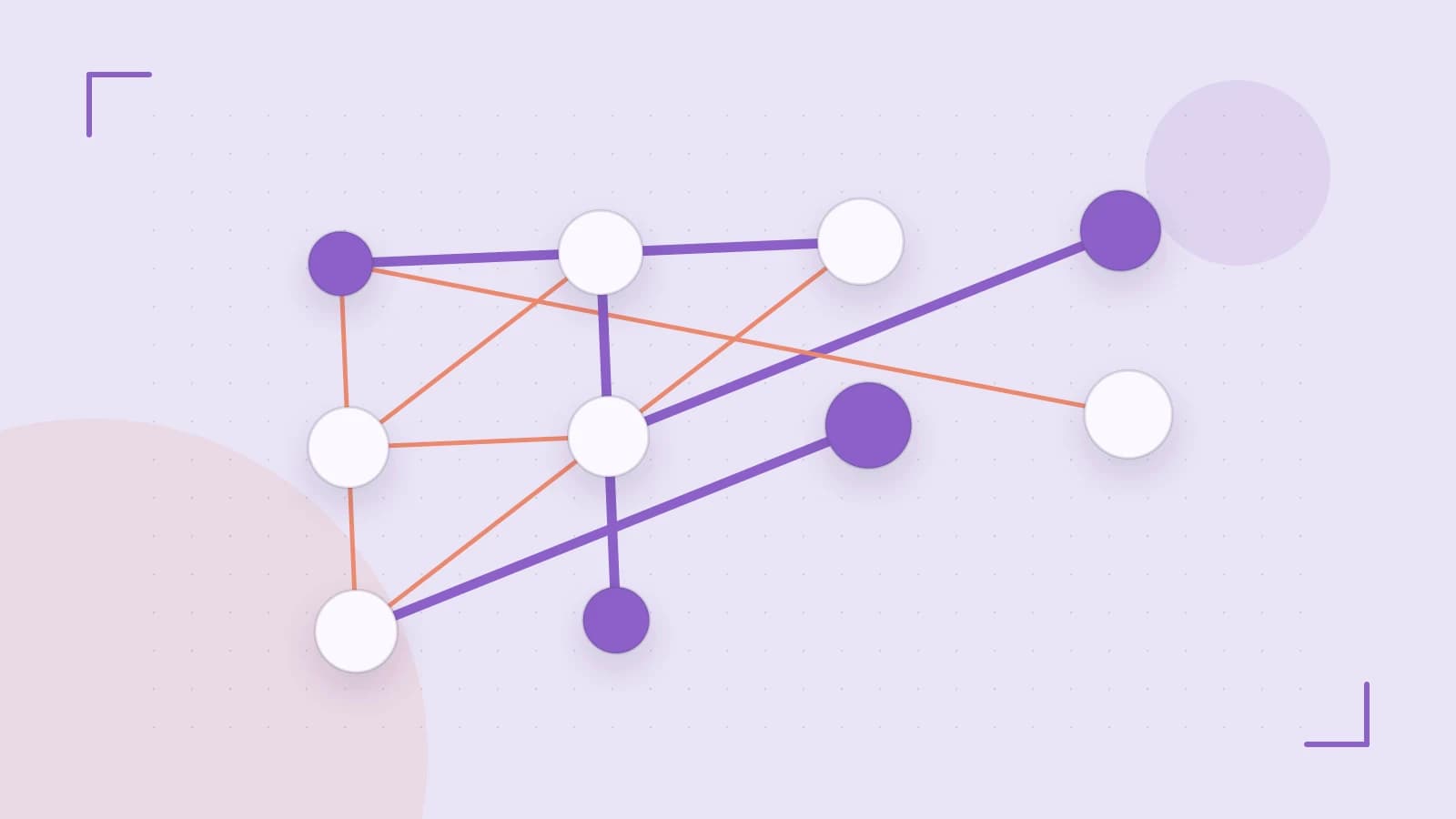 Editorial illustration of an algorithmic node graph with branching paths and a highlighted result