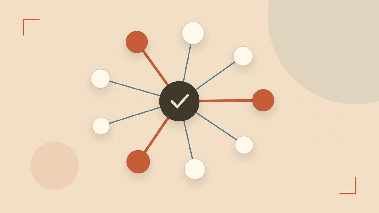 Editorial illustration of an algorithmic node graph with branching paths and a highlighted result