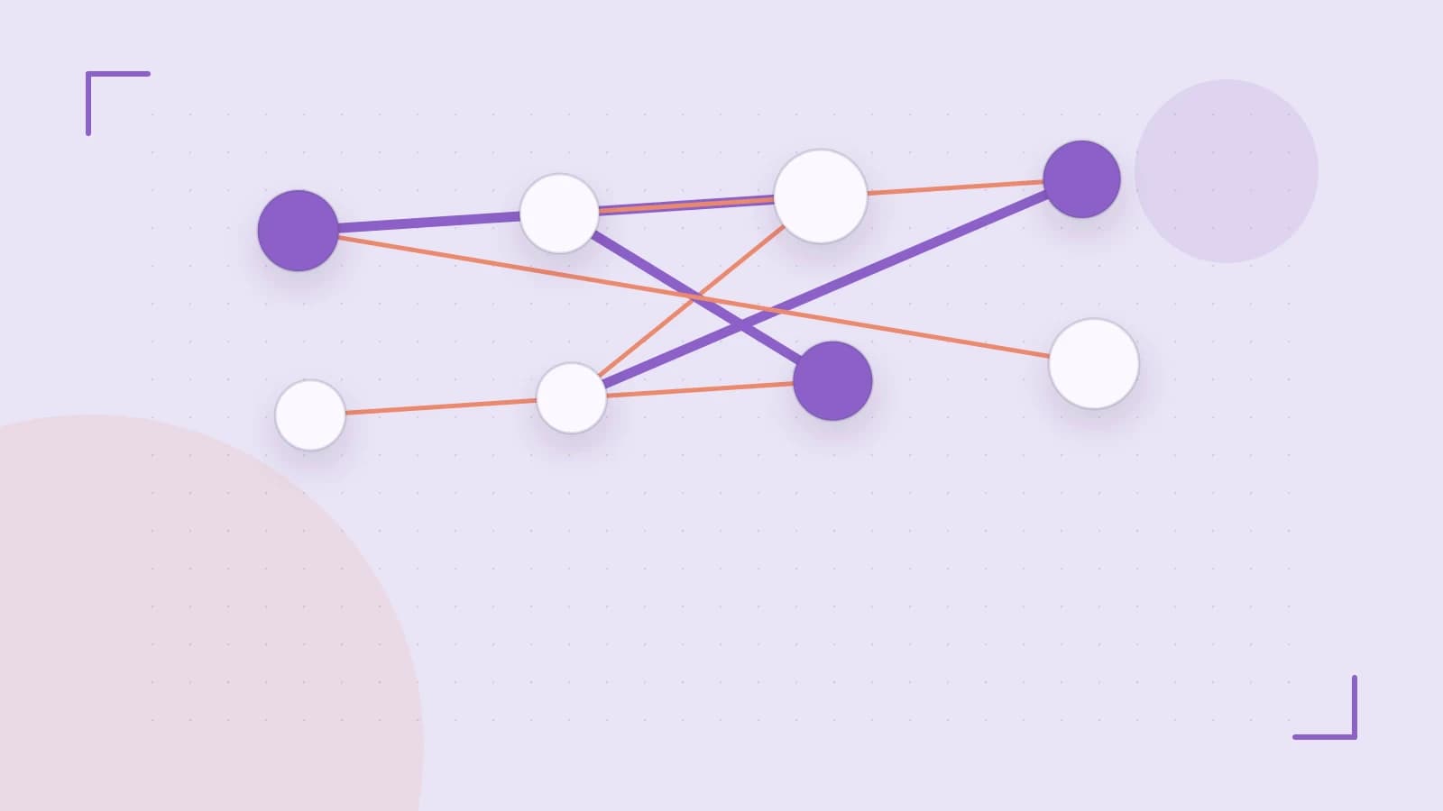 Editorial illustration of an algorithmic node graph with branching paths and a highlighted result