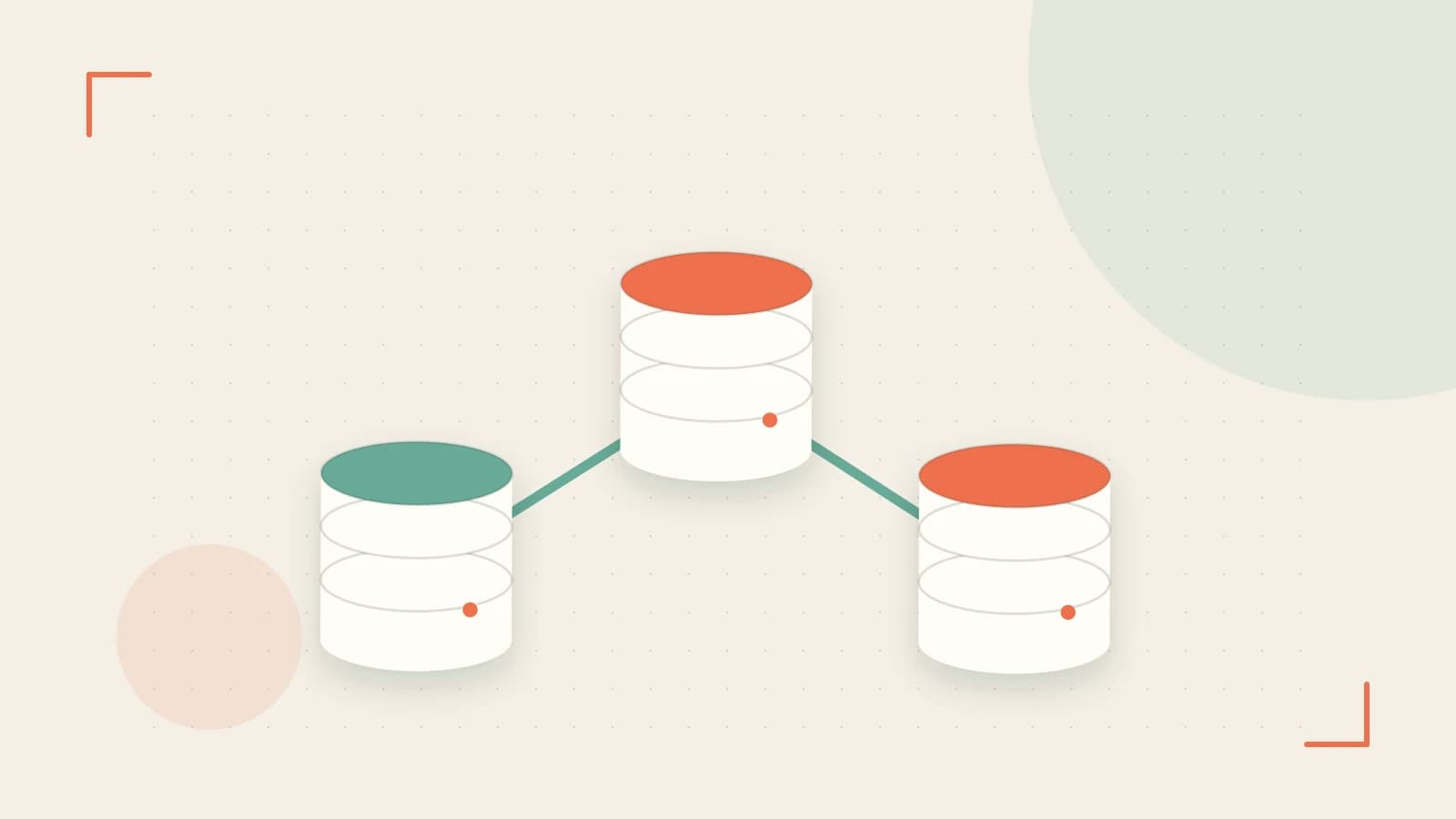 Editorial illustration of structured records, database cylinders and relationships between tables