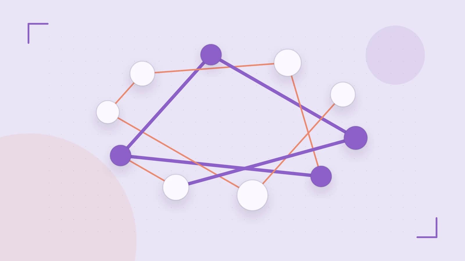 Editorial illustration of an algorithmic node graph with branching paths and a highlighted result
