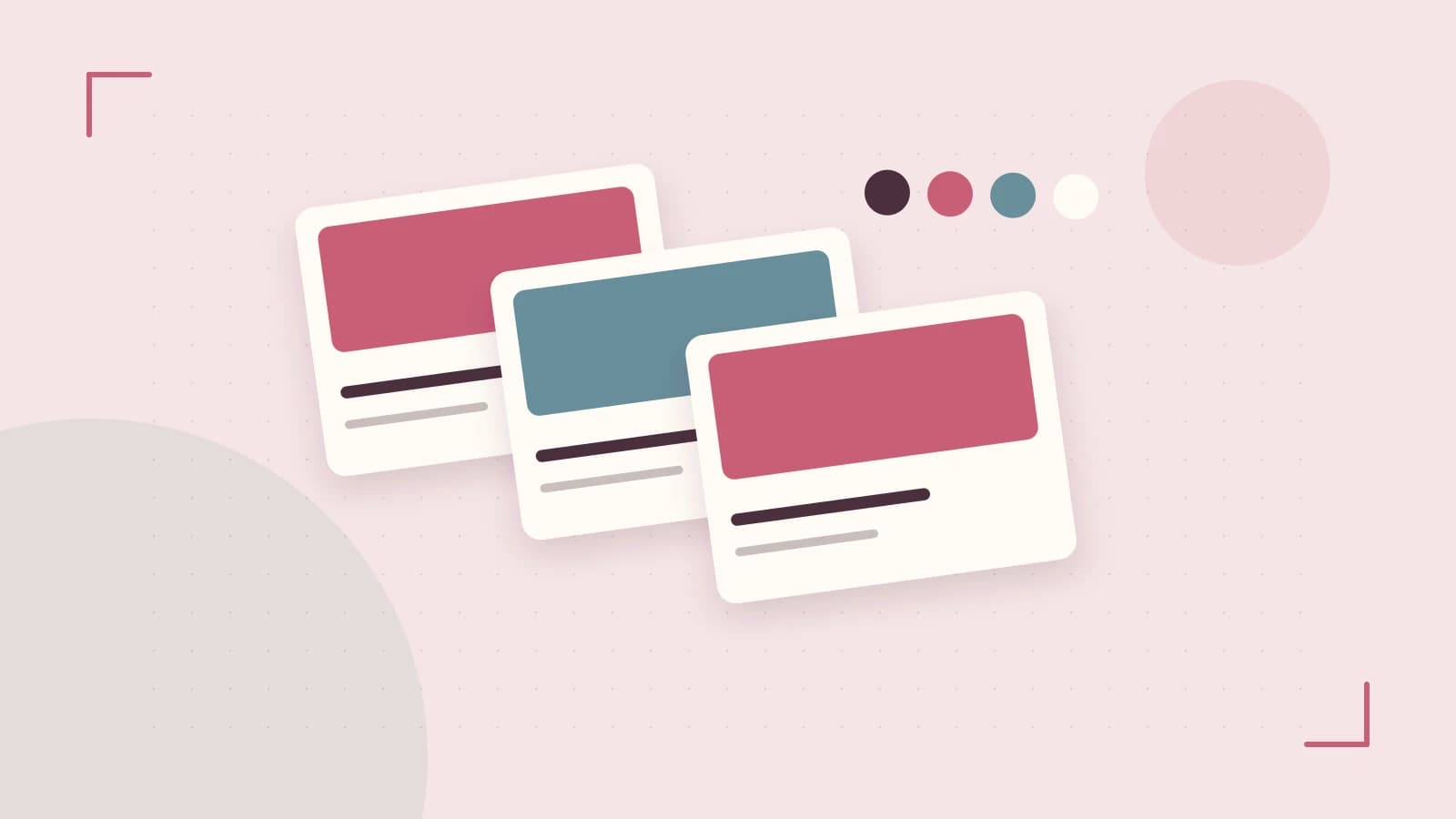 Editorial illustration of responsive browser layouts, overlapping design components and a color system