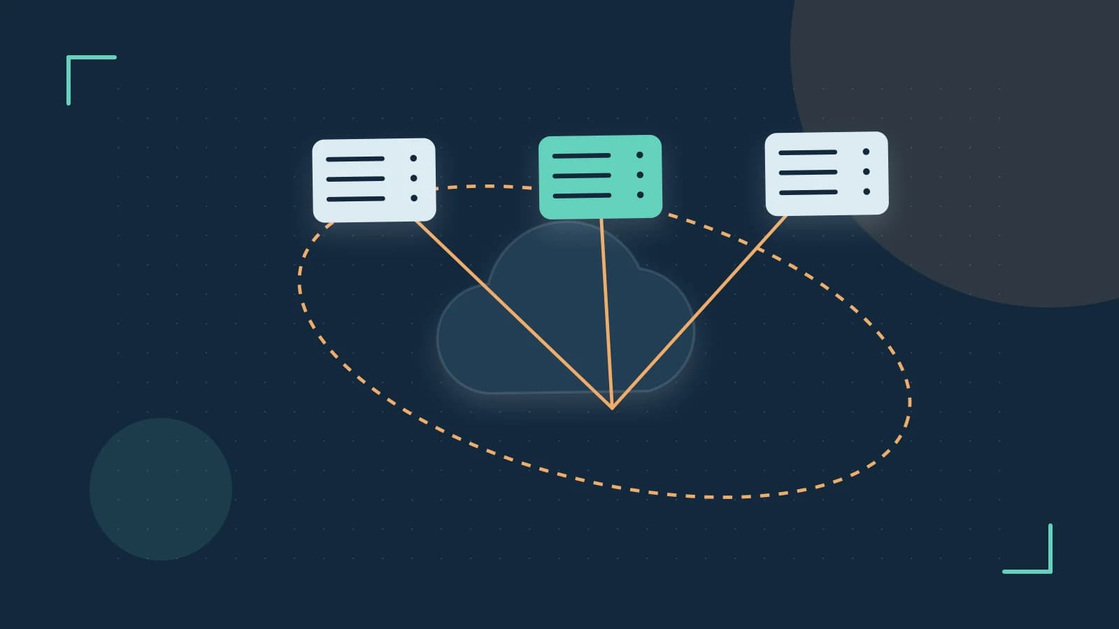 Editorial illustration of cloud infrastructure, connected server racks and an orbital service map