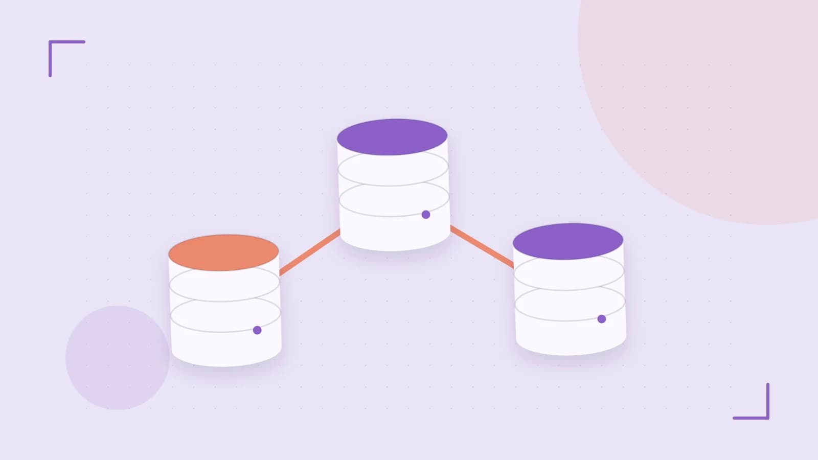 Editorial illustration of structured records, database cylinders and relationships between tables