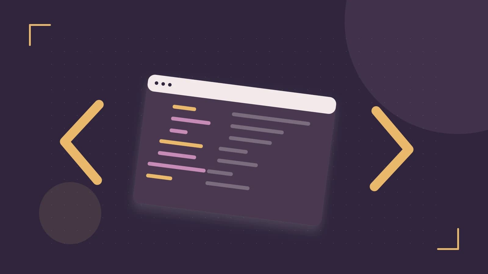 Editorial illustration of an abstract code editor, syntax blocks and oversized programming brackets