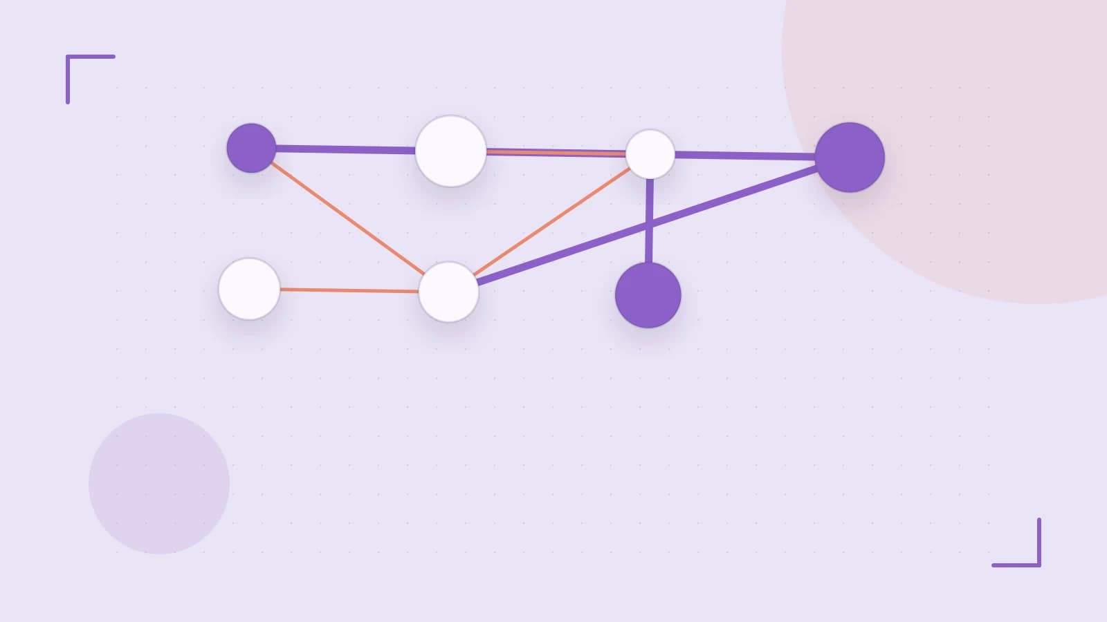 Editorial illustration of an algorithmic node graph with branching paths and a highlighted result